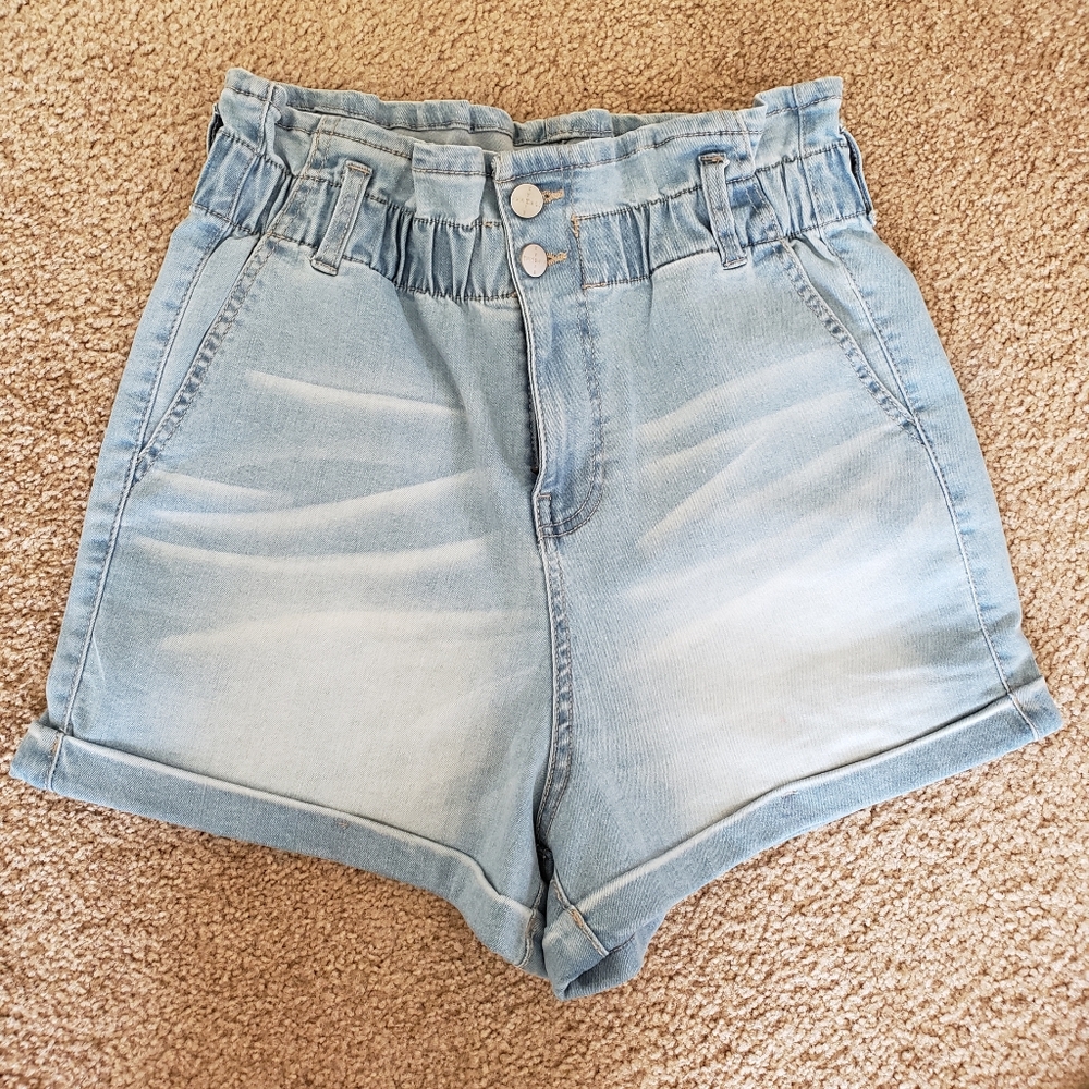 Kendall & Kylie 7 28 paperbag the icon jean denim shorts light wash paperbag mom